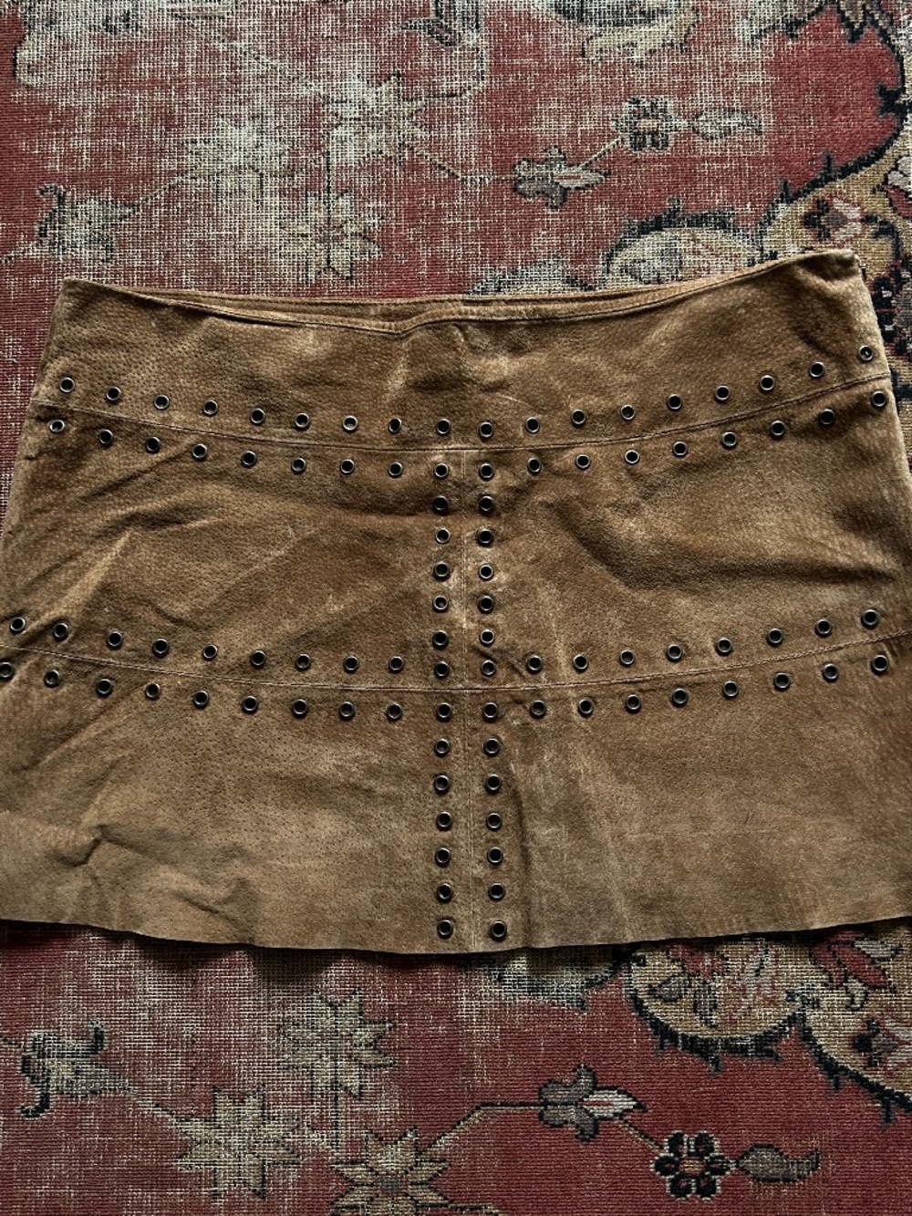 Vintage Y2K Suede Grommet Mini Skirt